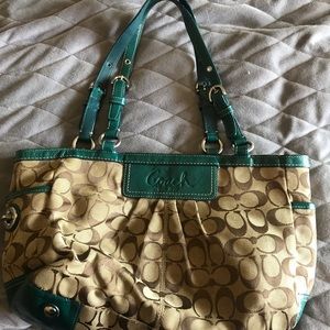 Authentic COACH canvas & leather teal shoulder bag